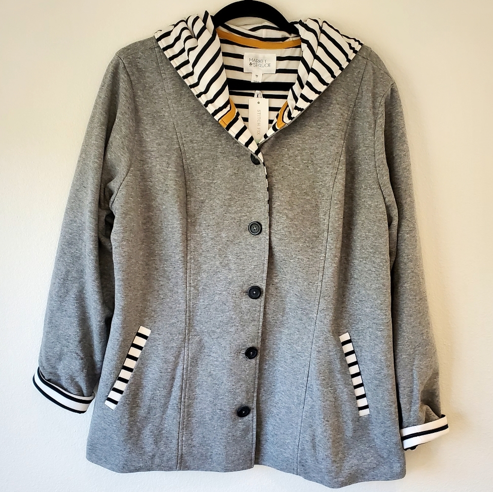 🩷Market & Spruce Arlene Hooded Grey Jacket Stripe Detail Size XXL🩷